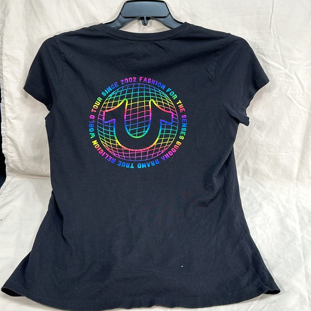 True Religion V-Neck Double Sided Cool Graphic Tee-Shirt Large Women's